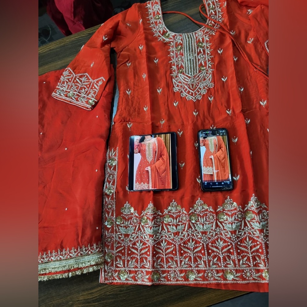 Elegant Red Embroidered handwork sharara with lot of work on it